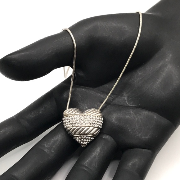 Brighton Pendant Necklace My Broken Crystal Heart Silver Plate 16.5-18.5" Chain - Picture 2 of 10